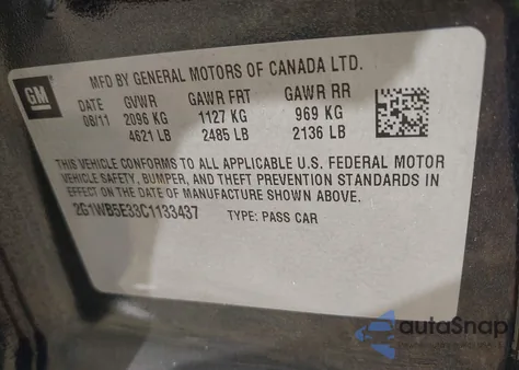 2012 Chevrolet Impala Lt from USA, damaged, VIN 2G1WB5E33C1133437